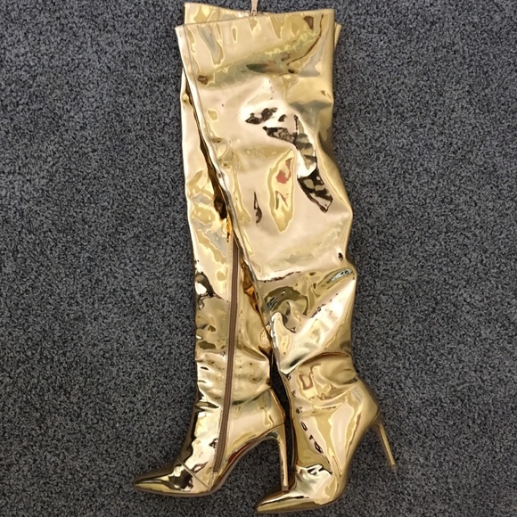 metallic gold thigh high boots